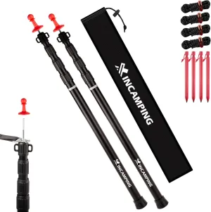 Tarp Poles Adjustable Heavy Duty, XINCAMPING Tent Poles Aviation Aluminum 7.7FT Lengthen and Thicken with Protection Cap Awning Poles Set of 2 for Camping Hiking (2)