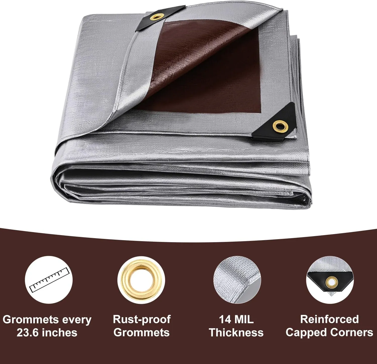 Tarp Waterproof 8x10Ft, Heavy Duty Tarp Cover Extra Thick 14 Mil Tear and UV Resistant, Outdoor Tarps with Grommets and Reinforced Edges for Roof, Camping, Patio, Pool, Boat