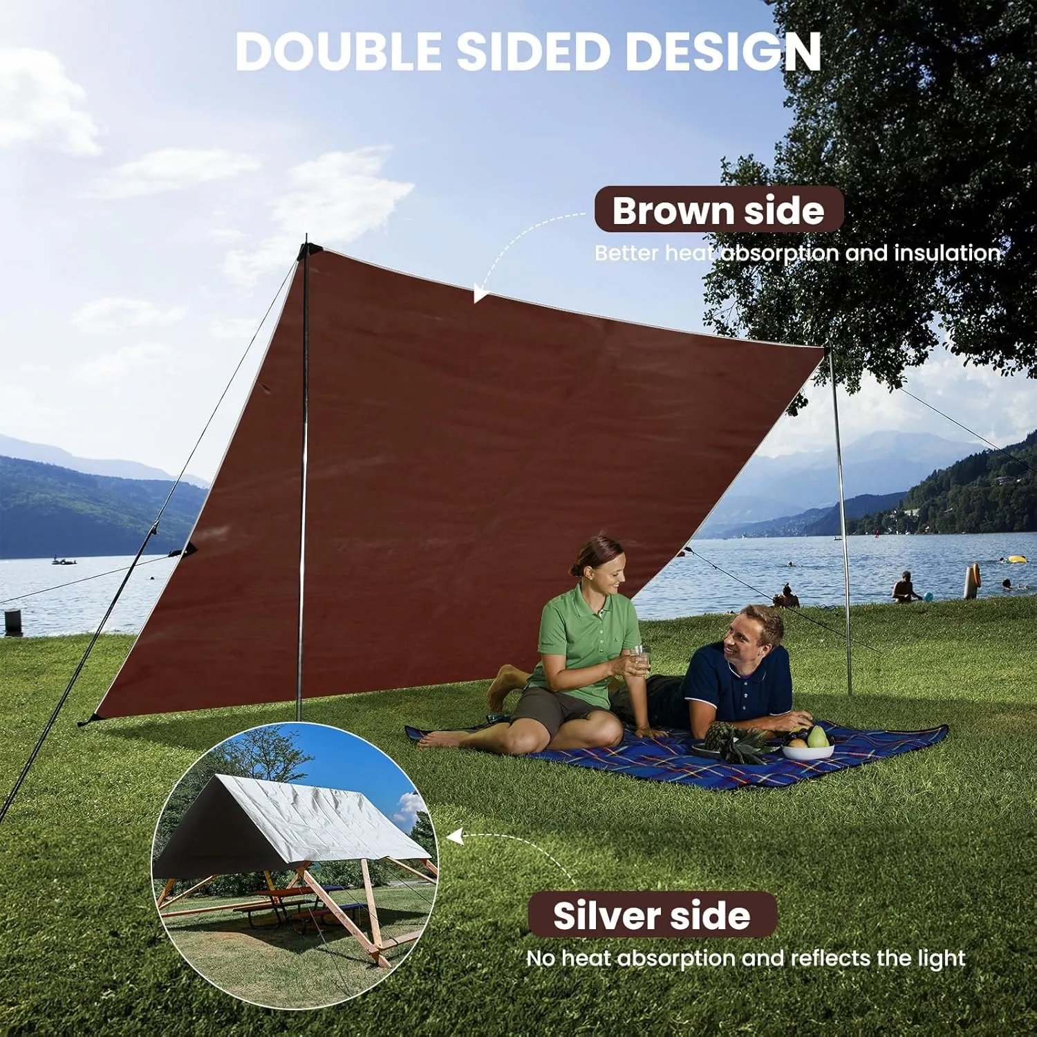 Tarp Waterproof 8x10Ft, Heavy Duty Tarp Cover Extra Thick 14 Mil Tear and UV Resistant, Outdoor Tarps with Grommets and Reinforced Edges for Roof, Camping, Patio, Pool, Boat