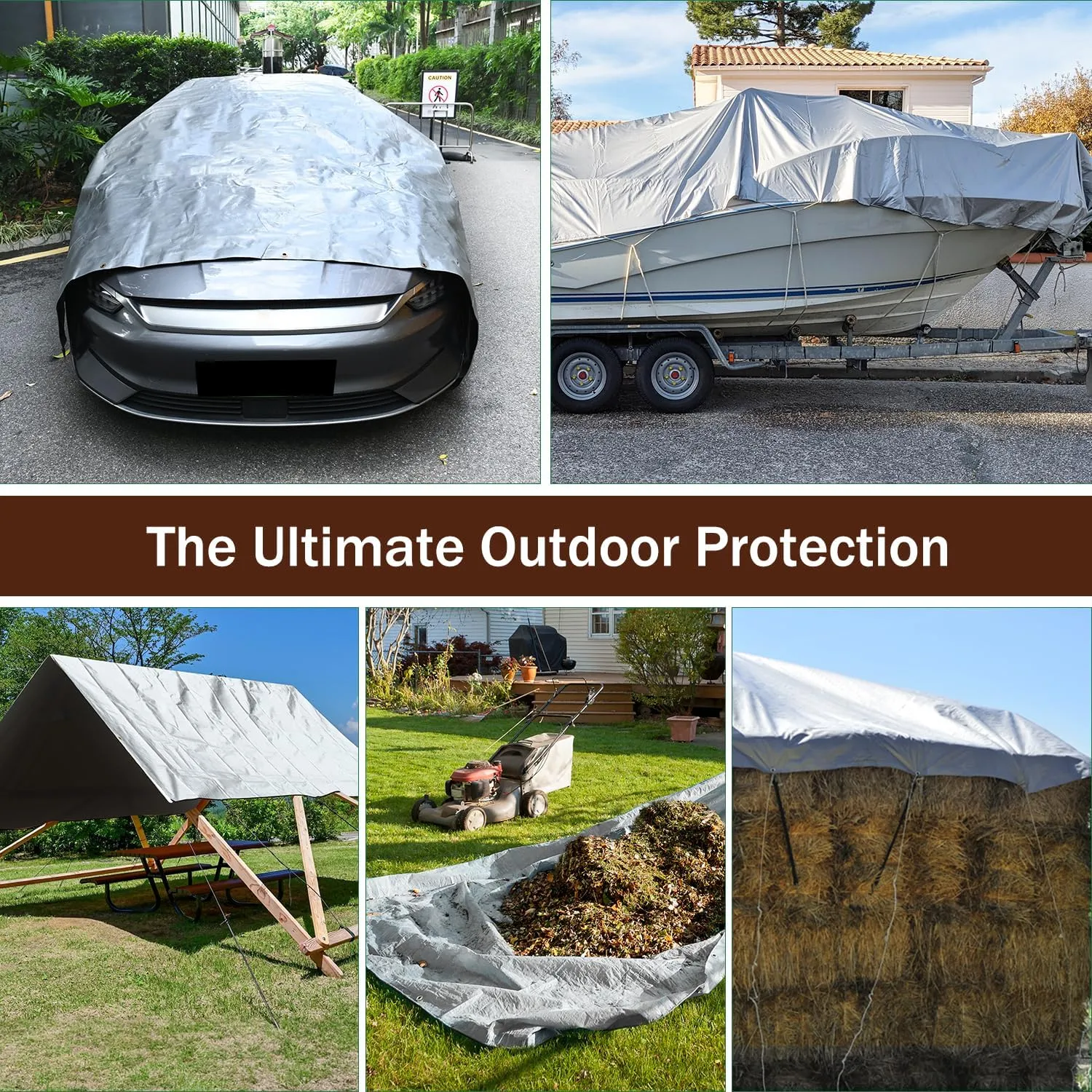Tarp Waterproof 8x10Ft, Heavy Duty Tarp Cover Extra Thick 14 Mil Tear and UV Resistant, Outdoor Tarps with Grommets and Reinforced Edges for Roof, Camping, Patio, Pool, Boat