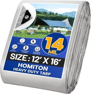 Tarp Waterproof Heavy Duty 12’ x 16’, Tarps 14 Mil Thick Tear and UV Resistant Outdoor Tarp with Grommets and Reinforced Edges for Camping Tent Roof (12 x 16 FT)