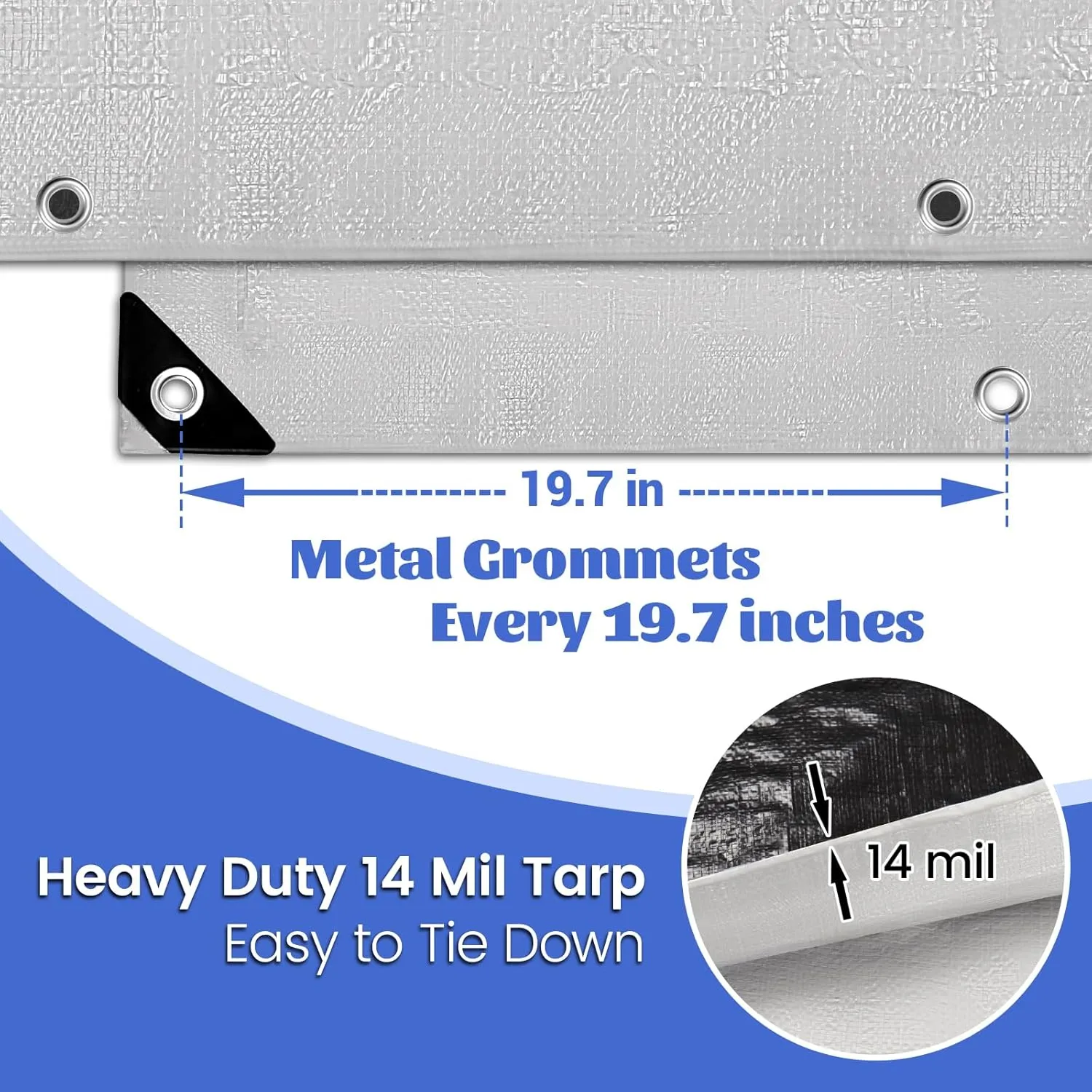 Tarp Waterproof Heavy Duty 12’ x 16’, Tarps 14 Mil Thick Tear and UV Resistant Outdoor Tarp with Grommets and Reinforced Edges for Camping Tent Roof (12 x 16 FT)