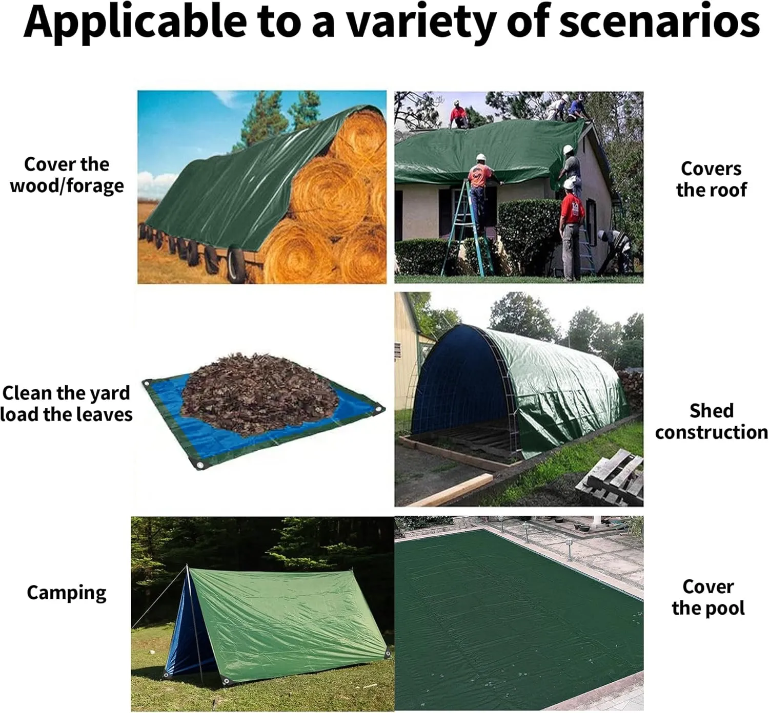 TARPAL 10x14 Feet Green Tarp Waterproof Lightweight tarps Multipurpose Protective Cover All Purpose Poly Tarps Cover for Firewood,Boat,Pet House,Roof Waterproofing
