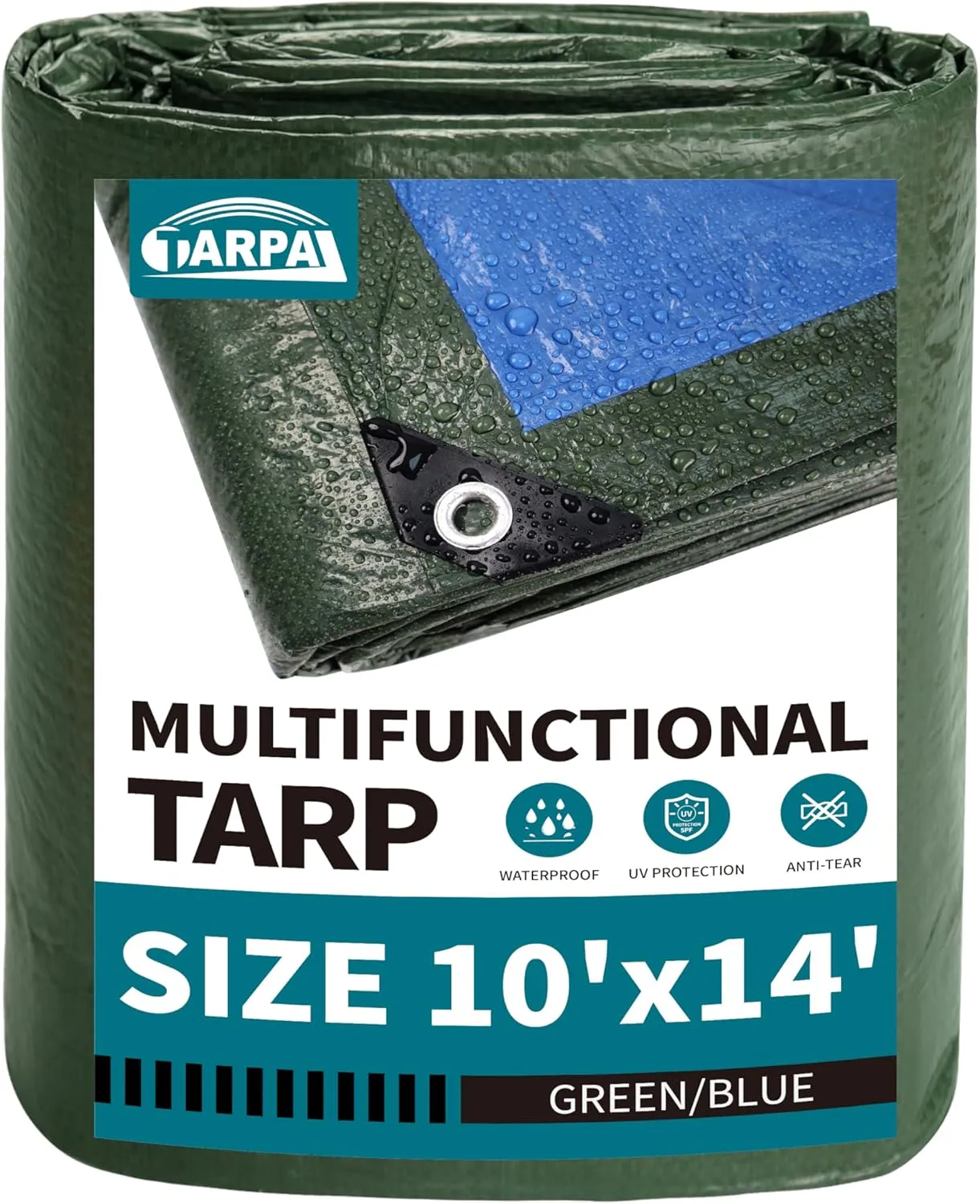 TARPAL 10x14 Feet Green Tarp Waterproof Lightweight tarps Multipurpose Protective Cover All Purpose Poly Tarps Cover for Firewood,Boat,Pet House,Roof Waterproofing