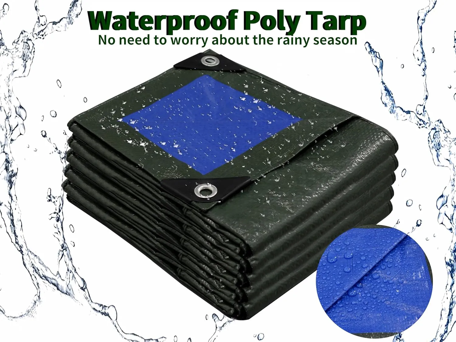 TARPAL 10x14 Feet Green Tarp Waterproof Lightweight tarps Multipurpose Protective Cover All Purpose Poly Tarps Cover for Firewood,Boat,Pet House,Roof Waterproofing