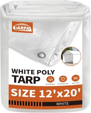 TARPAL 12'x20' White Tarp Waterproof 7.5 mil Medium Duty All Purpose Poly Tarps Cover Waterproof,Snow Proof UV Protection,Rip and Tear Proof,Poly Tarpaulin