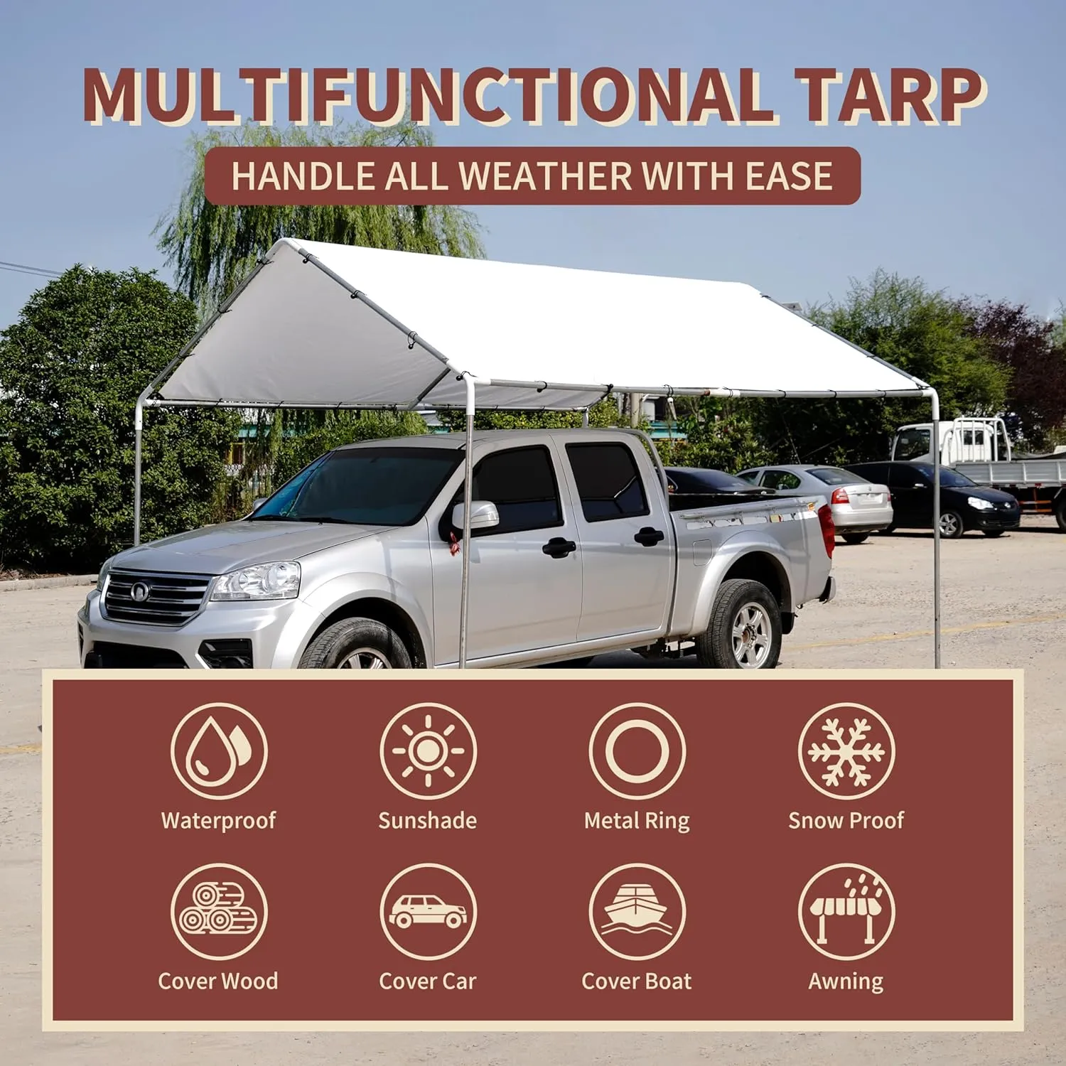 TARPAL 12'x20' White Tarp Waterproof 7.5 mil Medium Duty All Purpose Poly Tarps Cover Waterproof,Snow Proof UV Protection,Rip and Tear Proof,Poly Tarpaulin