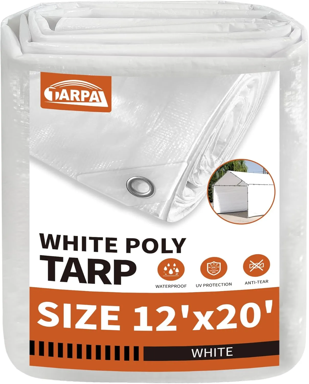 TARPAL 12'x20' White Tarp Waterproof 7.5 mil Medium Duty All Purpose Poly Tarps Cover Waterproof,Snow Proof UV Protection,Rip and Tear Proof,Poly Tarpaulin