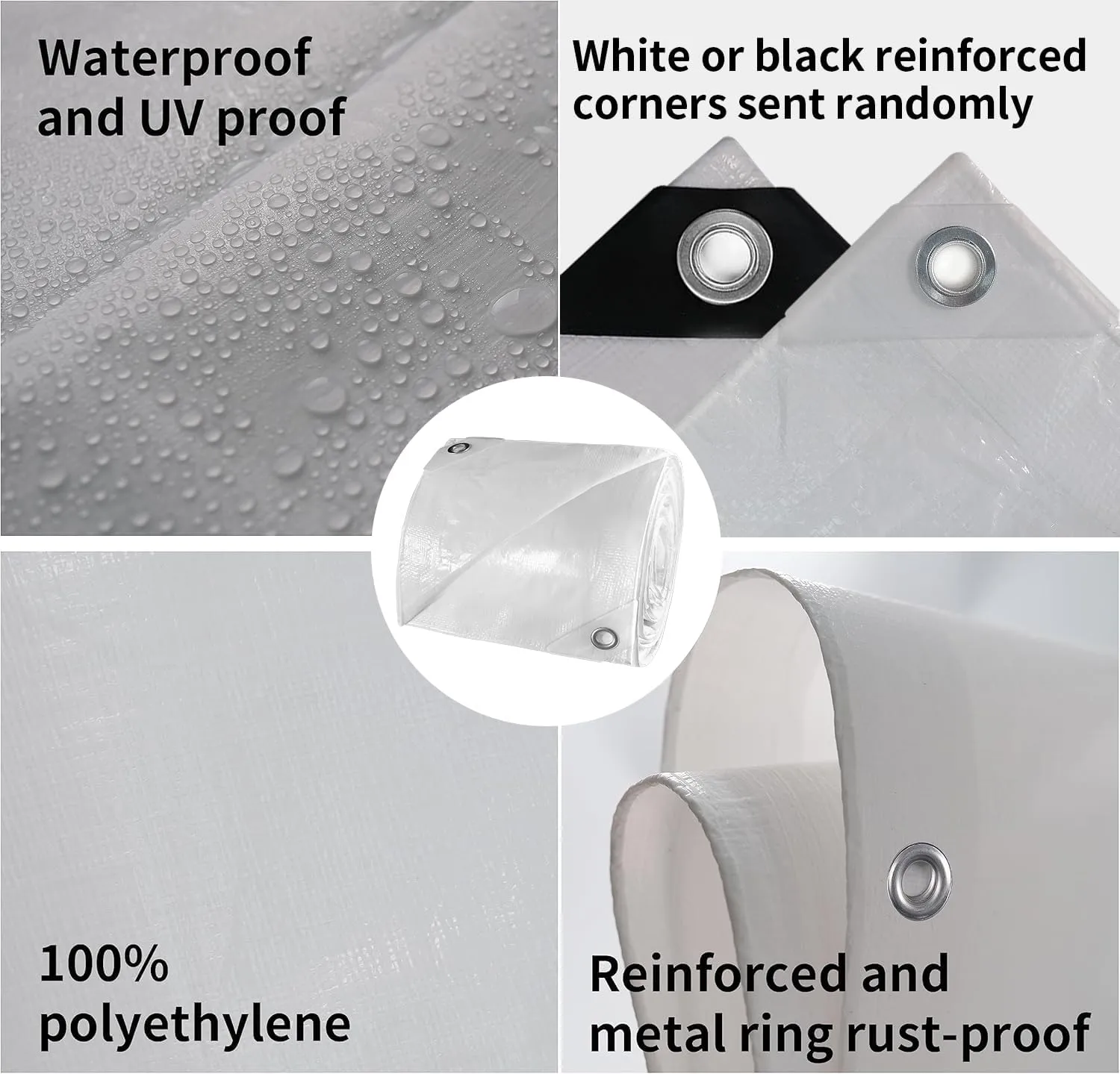 TARPAL 6'x 10' White Tarp Waterproof 7.5 mil(2-Pack) Medium Duty All Purpose Poly Tarps Cover Waterproof,Snow Proof UV Protection,Rip and Tear Proof,Poly Tarpaulin