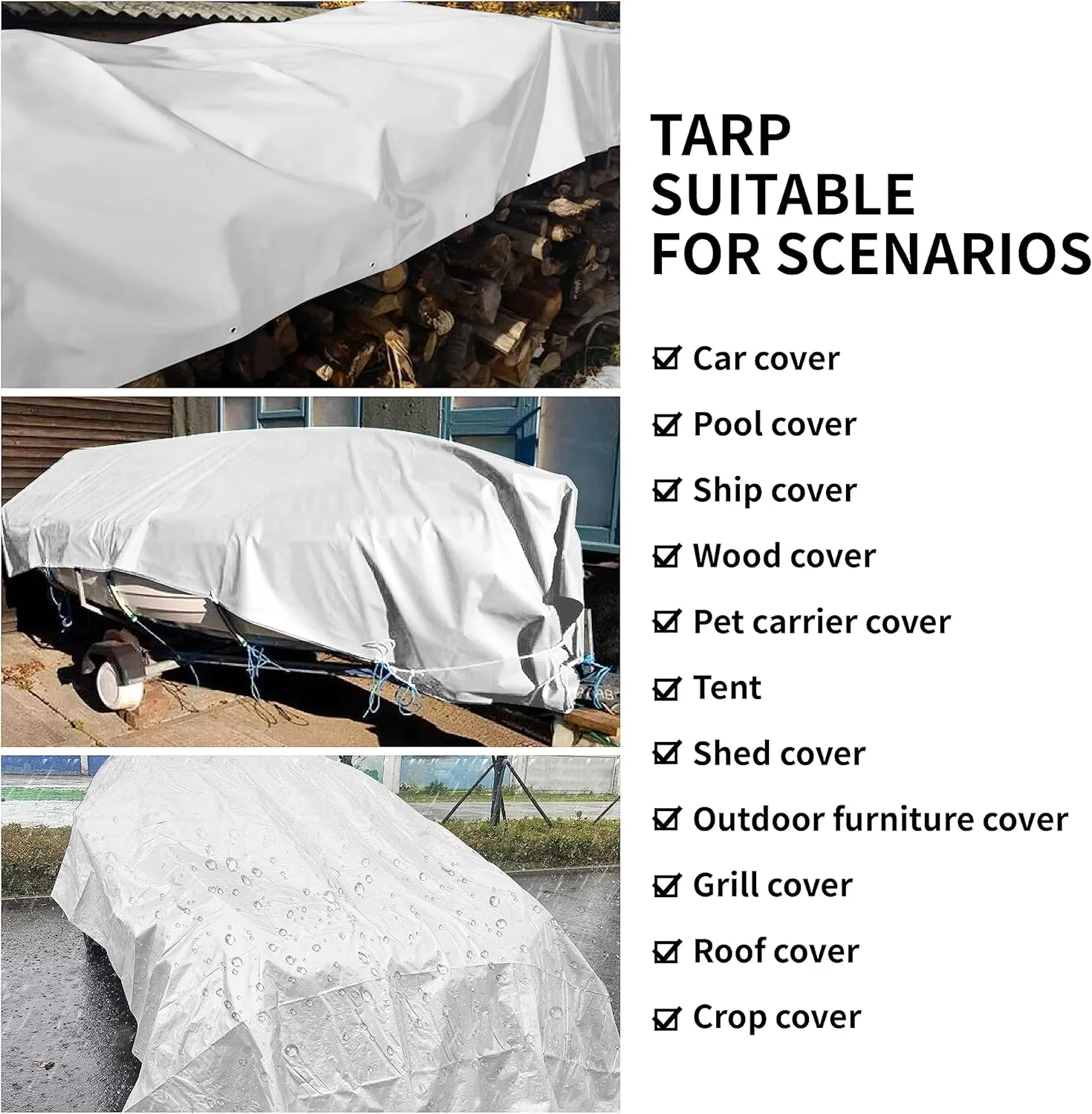 TARPAL 6'x 10' White Tarp Waterproof 7.5 mil(2-Pack) Medium Duty All Purpose Poly Tarps Cover Waterproof,Snow Proof UV Protection,Rip and Tear Proof,Poly Tarpaulin