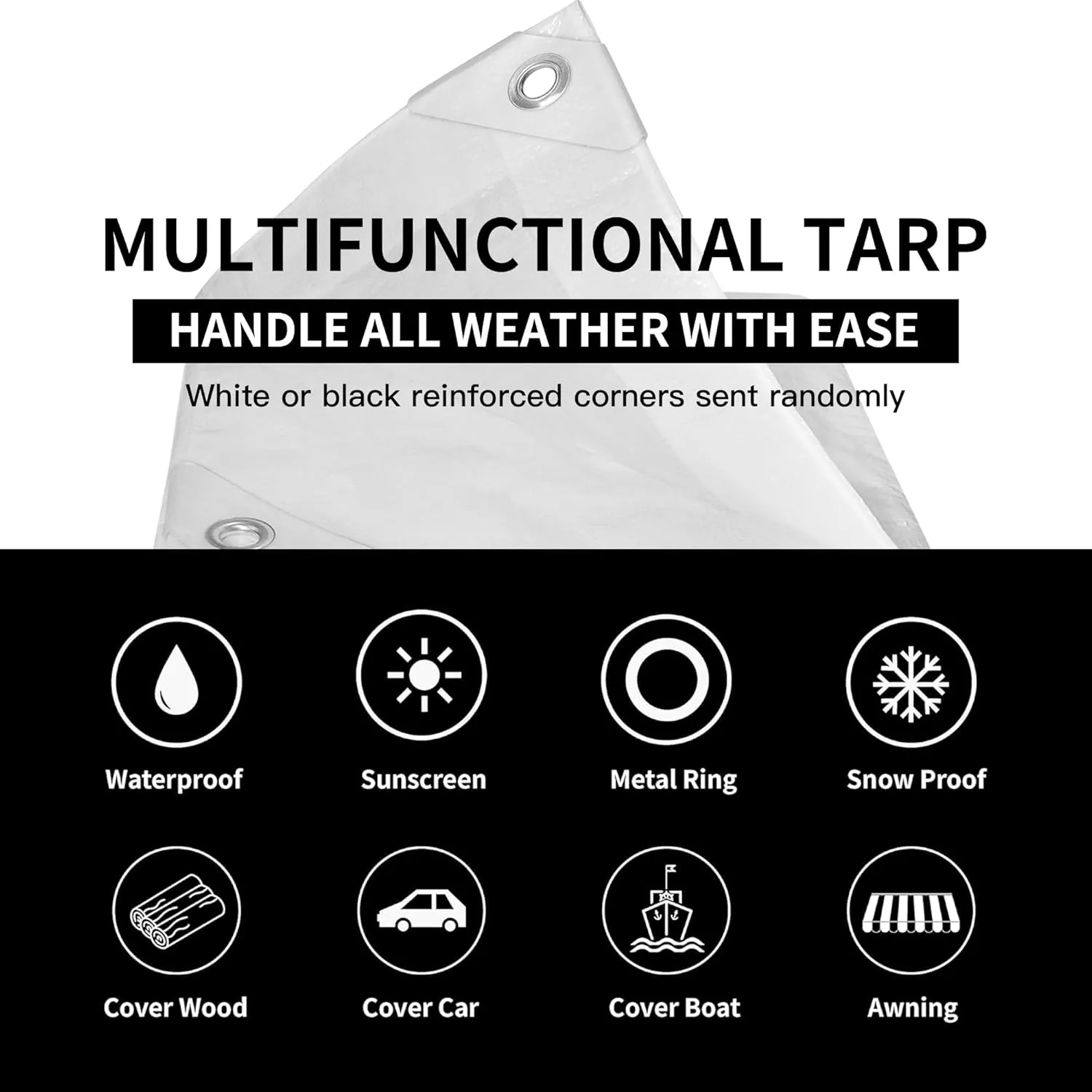 TARPAL 6'x 10' White Tarp Waterproof 7.5 mil(2-Pack) Medium Duty All Purpose Poly Tarps Cover Waterproof,Snow Proof UV Protection,Rip and Tear Proof,Poly Tarpaulin