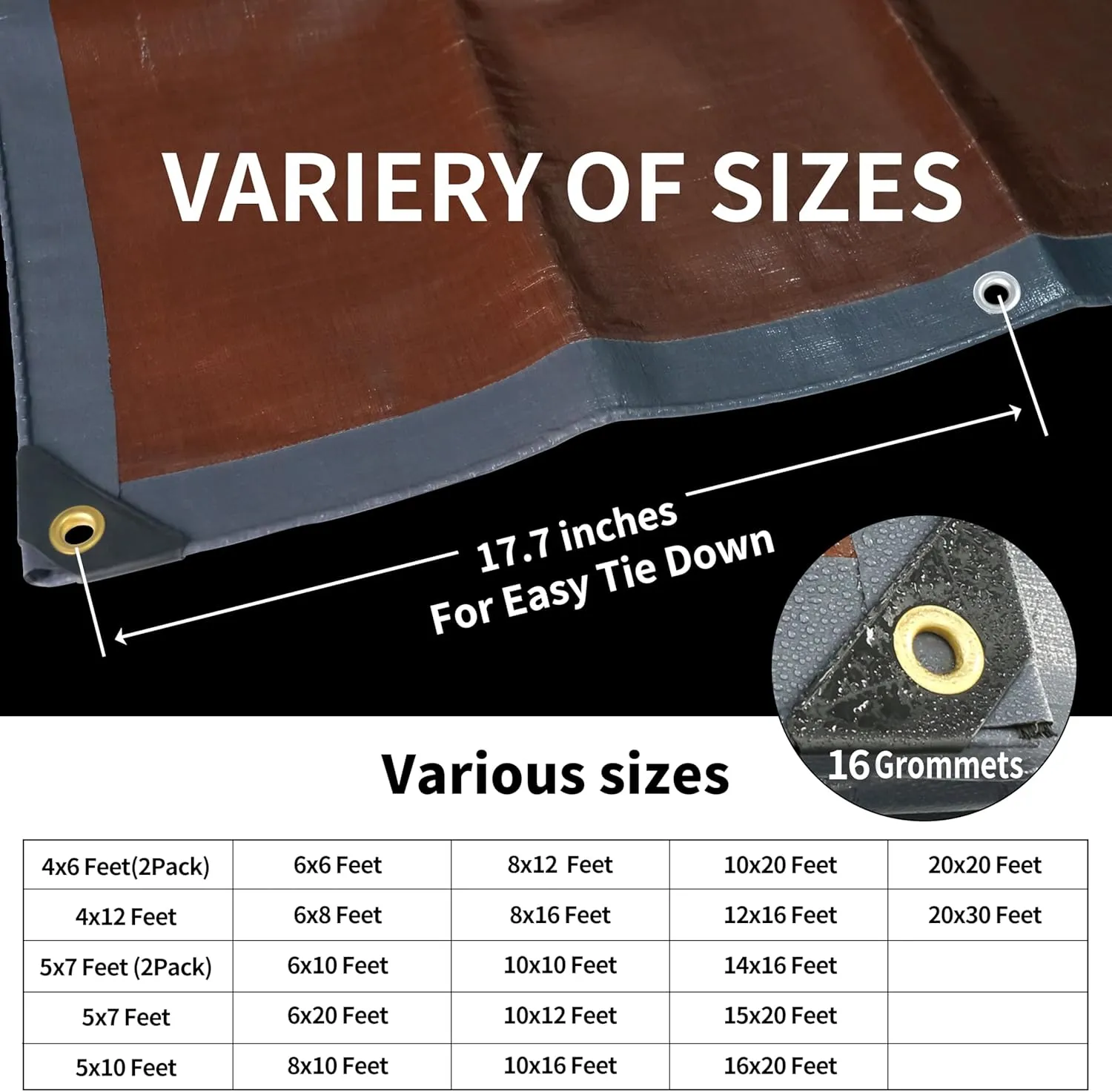 TARPAL tarp 5x7 Feet(2-Pack) Super Heavy Duty Tarps Cover 20mil Waterproof UV Protection Rip and Tear Proof Tarpaulin with Grommets(Grey/Brown)