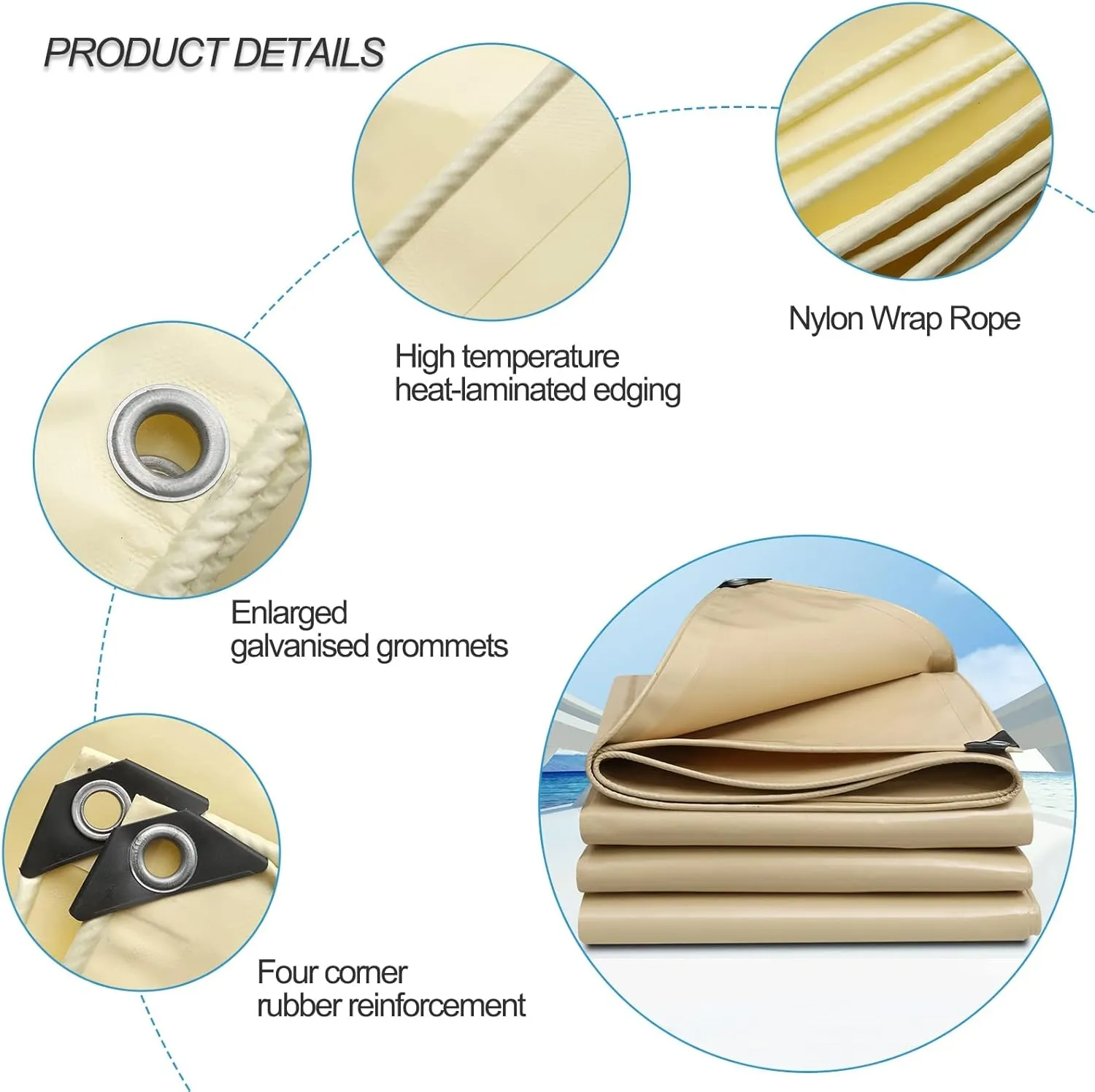 Tarpaulin 1.5x3m/2x2m/2x3m/3x6m Waterproof Heavy Duty 500g/㎡ PVC Tarp Sheet with Metal Eyelets for Garden Furniture, Hutch, Trampoline, Wood, Car, Camping or Gardening Cover(1x4m)