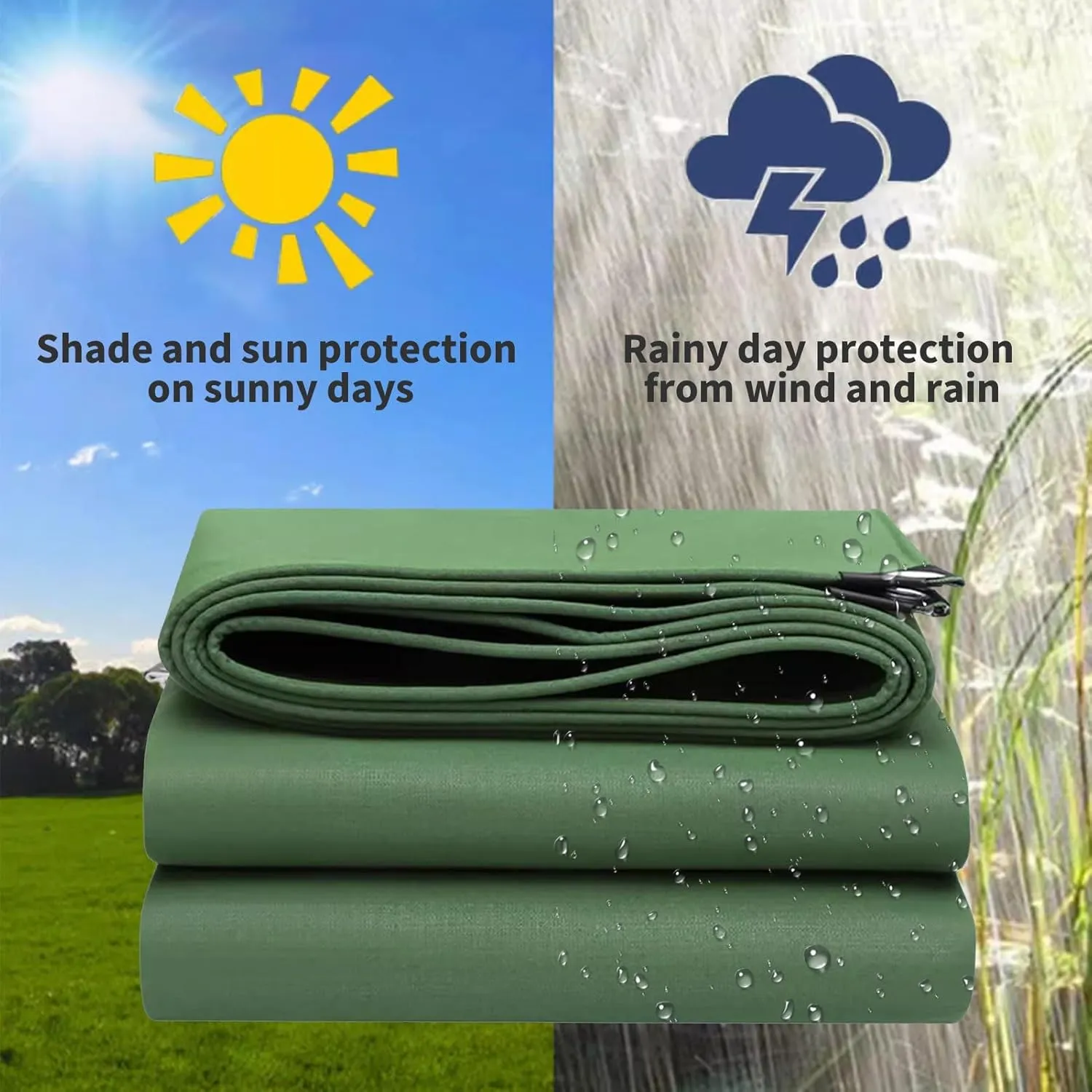 Tarpaulin Cover with PVC Coating - 0.75mm Thick Drsyffsup - 600g/m² Waterproof Durable Canvas Tarp Multipurpose, Groundsheet, Camping, Boating, Hiking Heavy Duty Sheet Customizable(1.2x3.6m)