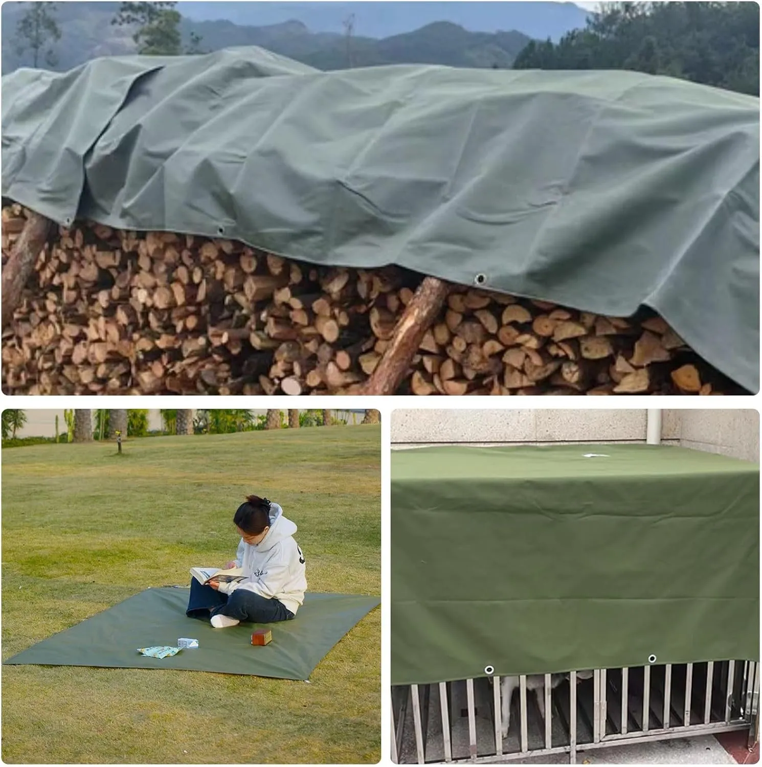 Tarpaulin Cover with PVC Coating - 0.75mm Thick Drsyffsup - 600g/m² Waterproof Durable Canvas Tarp Multipurpose, Groundsheet, Camping, Boating, Hiking Heavy Duty Sheet Customizable(1.2x3.6m)