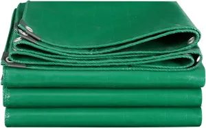 Tarpaulin Waterproof Heavy Duty, Waterproof PVC Heavy Duty Tarpaulin 500g/m² Reinforced Edges Metal Grommets UV Resistant Green Multiple Sizes(12x15m)