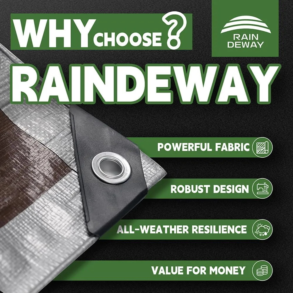 Tarps Heavy Duty Waterproof 12x16 Feet, 10Mil Multipurpose Poly Tarp Cover with Metal Grommets and Reinforced Edges, Silver/Brown Tarp by RAINDEWAY