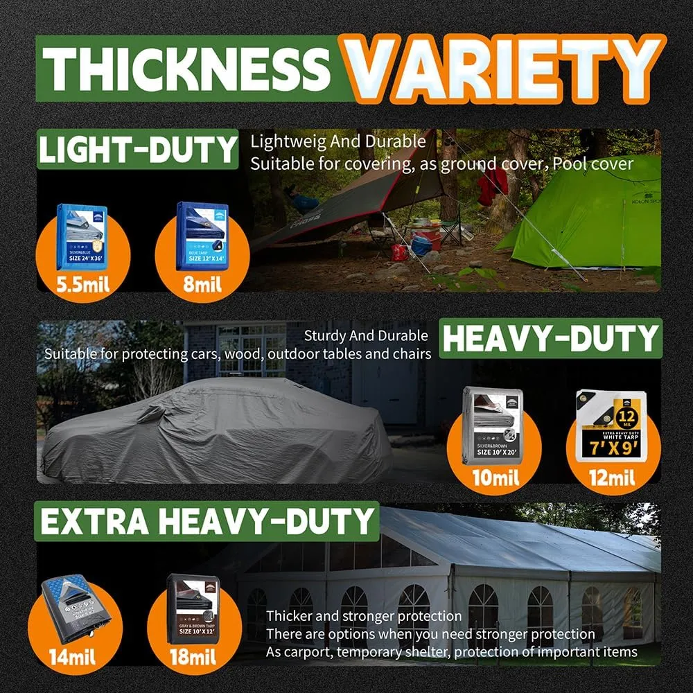Tarps Heavy Duty Waterproof 12x16 Feet, 10Mil Multipurpose Poly Tarp Cover with Metal Grommets and Reinforced Edges, Silver/Brown Tarp by RAINDEWAY
