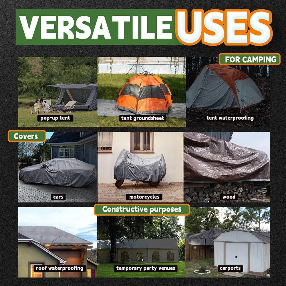 Tarps Heavy Duty Waterproof 12x16 Feet, 10Mil Multipurpose Poly Tarp Cover with Metal Grommets and Reinforced Edges, Silver/Brown Tarp by RAINDEWAY
