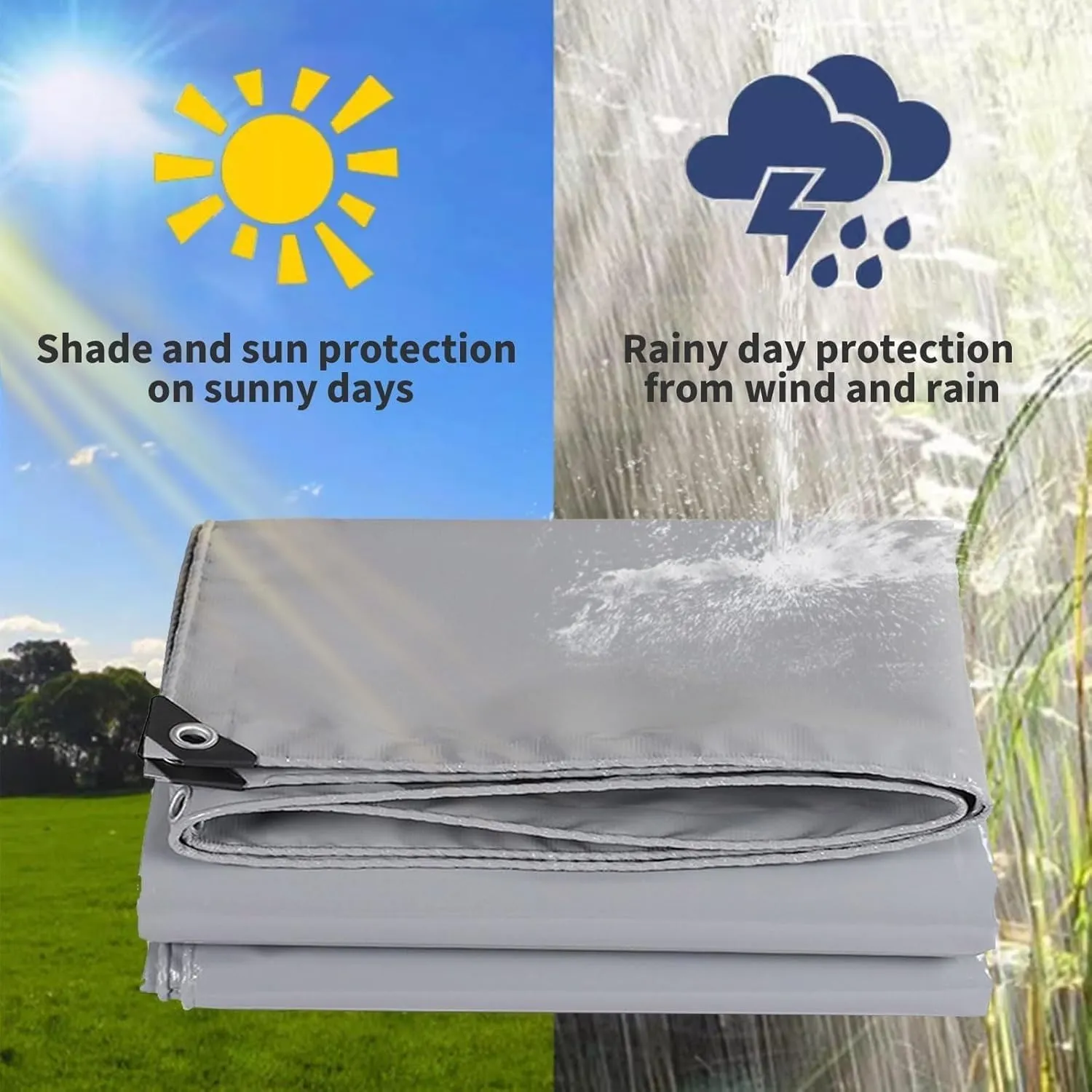 Tarps Heavy Duty Waterproof, Tarp Outdoor PVC Tarp Cover Thick UV-Protective Tarp with Grommet - for Firewood Outdoor Furniture etc, 2 * 3/6 * 9ft