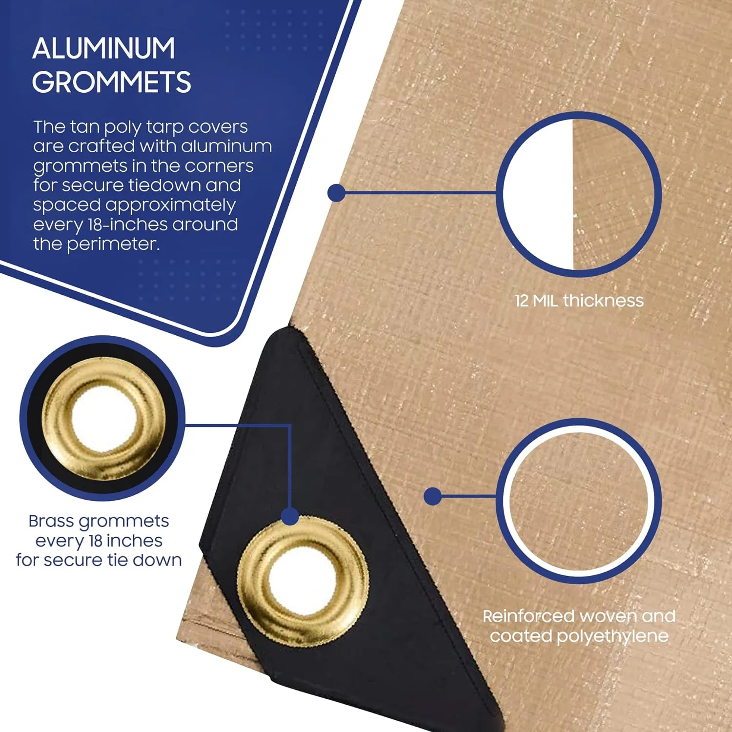 Tarps Now 10x12 Feet Poly Tarp |12 MIL Heavy Duty Waterproof Cover |Rip and Tear Proof Plastic Tarp with Rustproof Aluminum Grommets & Reinforced Edges |Ideal for Roof Repairs, Landscaping-Tan