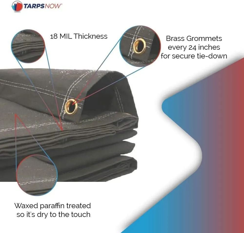 Tarps Now 10x12 ft Fire Retardant Canvas Tarp | 18 MIL Heavy Duty, Flame Retardant, Tear Resistance, Reinforced Edges, Brass Grommets | Ideal for Fire Prevention, Construction, Repairs | Olive Color
