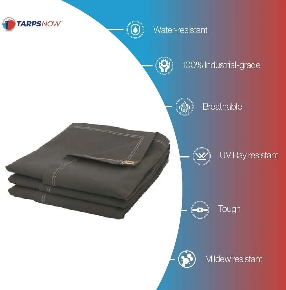 Tarps Now 10x12 ft Fire Retardant Canvas Tarp | 18 MIL Heavy Duty, Flame Retardant, Tear Resistance, Reinforced Edges, Brass Grommets | Ideal for Fire Prevention, Construction, Repairs | Olive Color