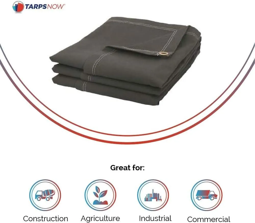 Tarps Now 10x12 ft Fire Retardant Canvas Tarp | 18 MIL Heavy Duty, Flame Retardant, Tear Resistance, Reinforced Edges, Brass Grommets | Ideal for Fire Prevention, Construction, Repairs | Olive Color