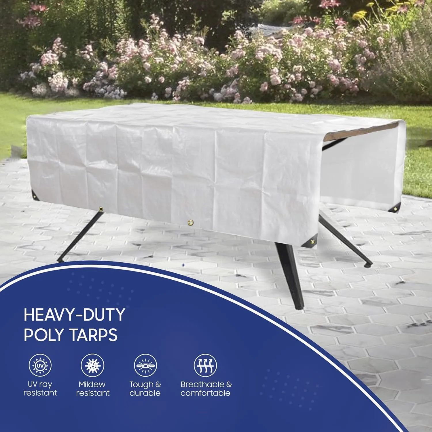 Tarps Now 10x14 Feet Poly Tarp |12 MIL Heavy Duty Waterproof Cover |Rip and Tear Proof Plastic Tarp with Rustproof Aluminum Grommets & Reinforced Edges |Ideal for Roof Repairs, Landscaping-White