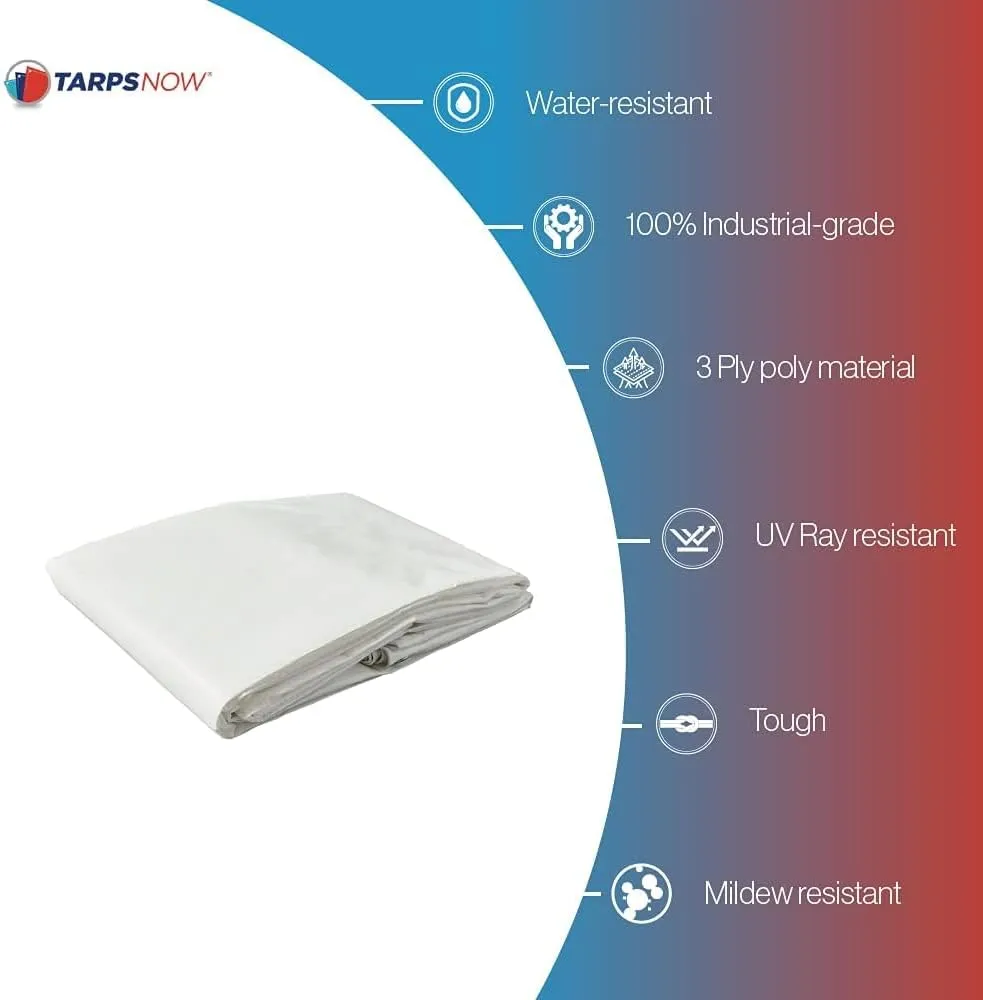 Tarps Now 10x14 Feet Poly Tarp |12 MIL Heavy Duty Waterproof Cover |Rip and Tear Proof Plastic Tarp with Rustproof Aluminum Grommets & Reinforced Edges |Ideal for Roof Repairs, Landscaping-White