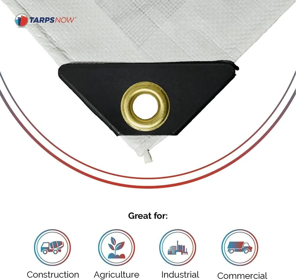 Tarps Now 10x14 Feet Poly Tarp |12 MIL Heavy Duty Waterproof Cover |Rip and Tear Proof Plastic Tarp with Rustproof Aluminum Grommets & Reinforced Edges |Ideal for Roof Repairs, Landscaping-White
