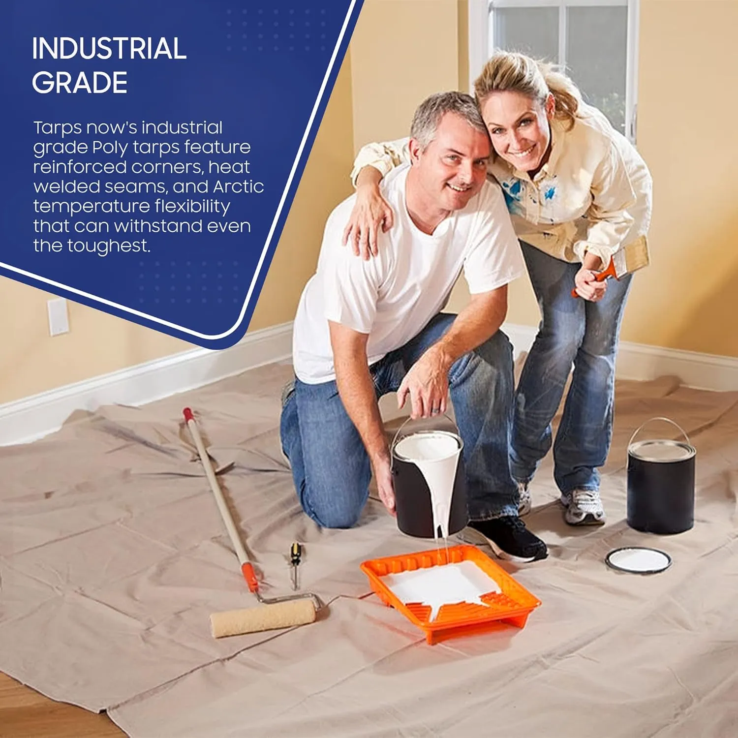 Tarps Now 10x20 Feet Poly Tarp |12 MIL Heavy Duty Waterproof Cover |Rip and Tear Proof Plastic Tarp with Rustproof Aluminum Grommets & Reinforced Edges |Ideal for Roof Repairs, Landscaping-Tan