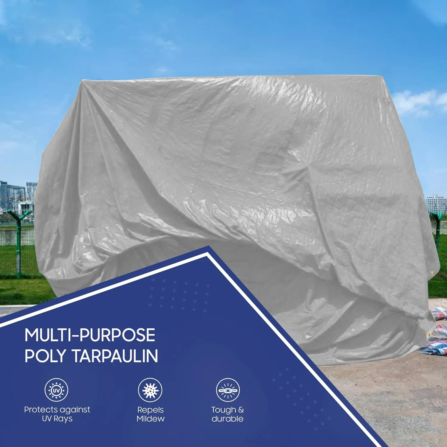 Tarps Now 20x20 Feet Poly Tarp |12 MIL Heavy Duty Waterproof Cover |Rip and Tear Proof Plastic Tarp with Rustproof Aluminum Grommets & Reinforced Edges |Ideal for Roof Repairs, Landscaping-Silver