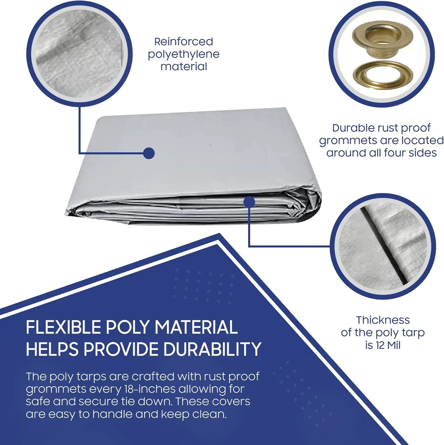Tarps Now 20x20 Feet Poly Tarp |12 MIL Heavy Duty Waterproof Cover |Rip and Tear Proof Plastic Tarp with Rustproof Aluminum Grommets & Reinforced Edges |Ideal for Roof Repairs, Landscaping-Silver