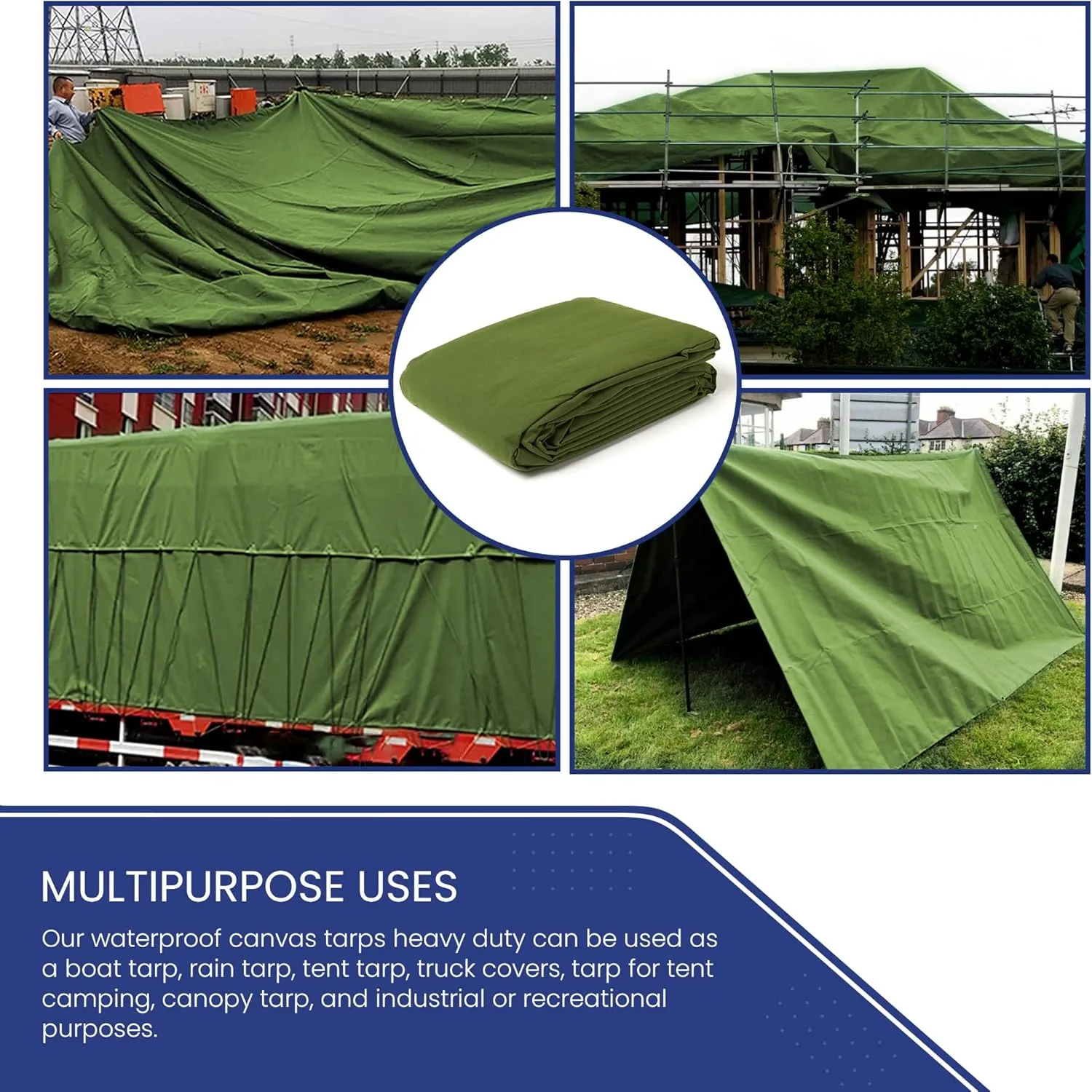 Tarps Now 20x20 ft Waterproof Canvas Tarp| 20 MIL Heavy Duty, Water Resistant, Tear Resistant, Reinforced Edges, Brass Grommets| Ideal for Construction, Trucking, Manufacturing, Camping – Olive Color