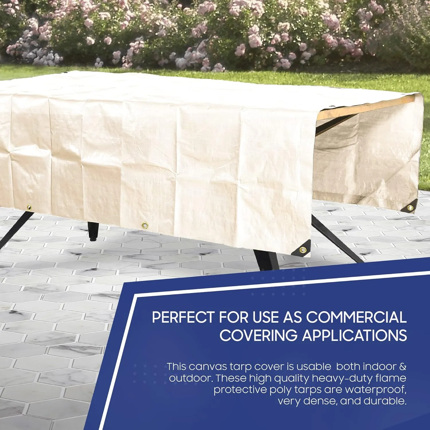 Tarps Now 20x40 Feet Fire Retardant Poly Tarp |12 MIL Heavy Duty Waterproof Cover |Rip and Tear Proof Plastic Tarp with Rustproof Aluminum Grommets & Reinforced Edges |Ideal for Camping - White