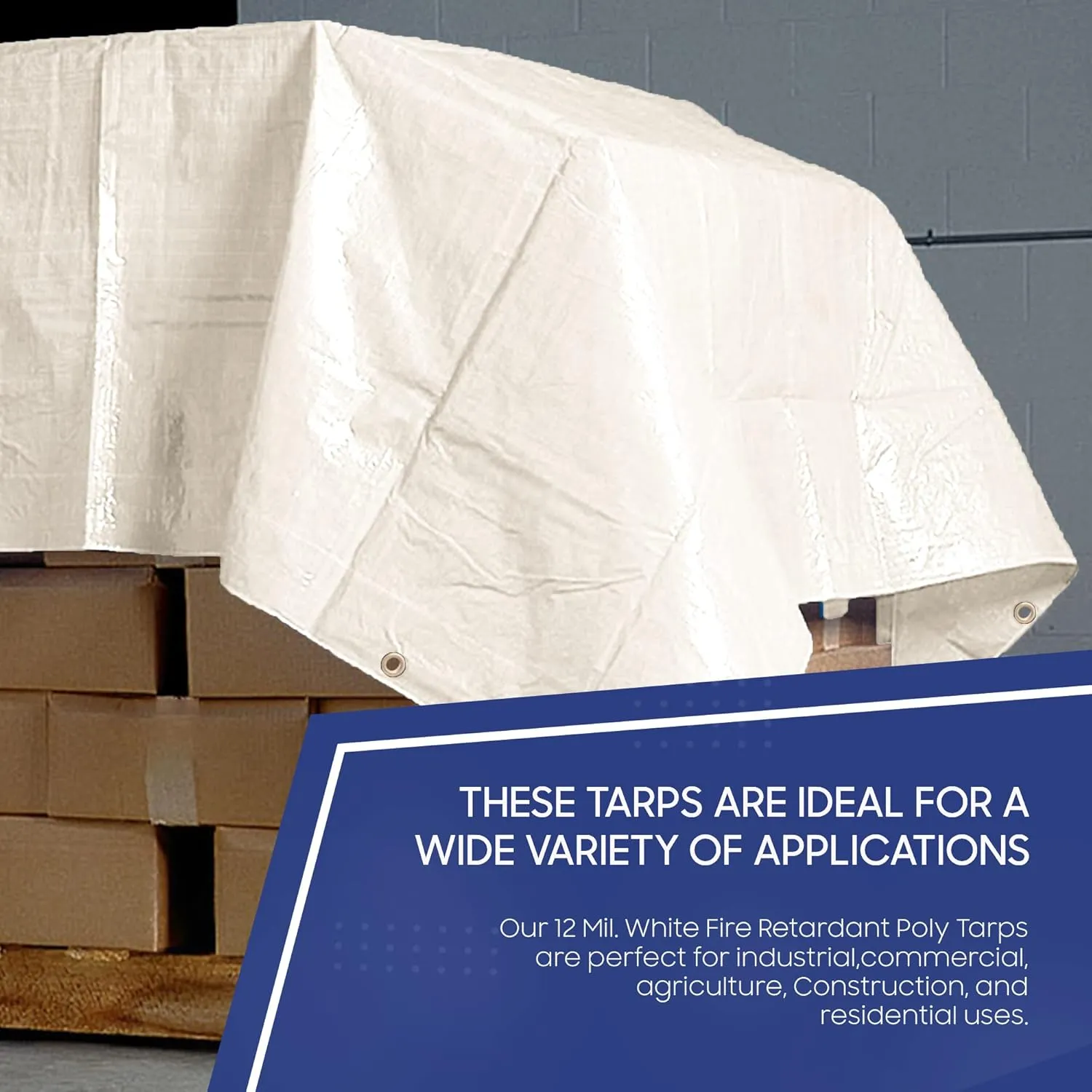 Tarps Now 20x40 Feet Fire Retardant Poly Tarp |12 MIL Heavy Duty Waterproof Cover |Rip and Tear Proof Plastic Tarp with Rustproof Aluminum Grommets & Reinforced Edges |Ideal for Camping - White
