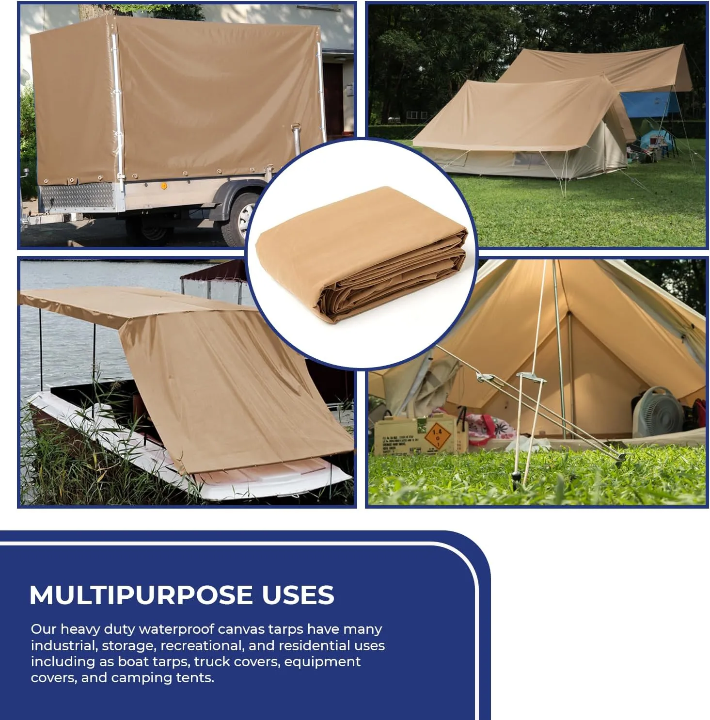 Tarps Now 5x7 Feet Waterproof Canvas Tarp|20 MIL Commercial Grade, Heavy Duty, Tear-Resistant, Rustproof Brass Grommets, Reinforced Edges| Ideal for Construction, Trucking, Manufacturing –Tan Color