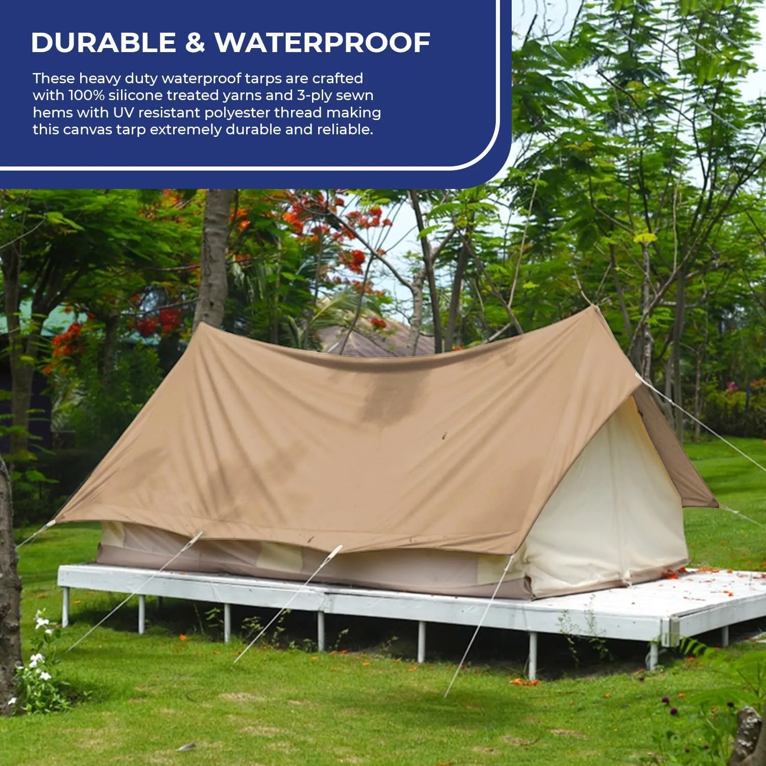 Tarps Now 5x7 Feet Waterproof Canvas Tarp|20 MIL Commercial Grade, Heavy Duty, Tear-Resistant, Rustproof Brass Grommets, Reinforced Edges| Ideal for Construction, Trucking, Manufacturing –Tan Color