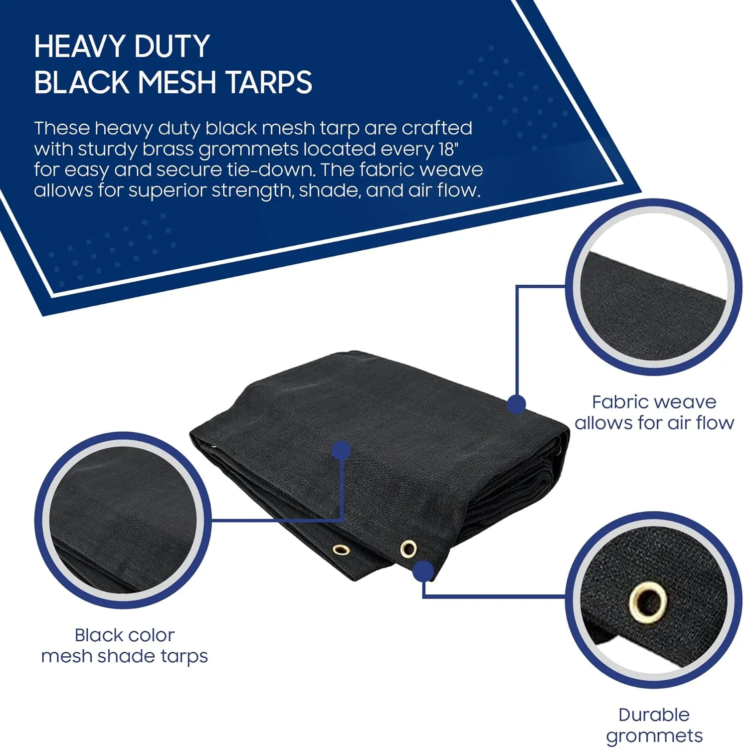 Tarps Now 6x10 ft Heavy Duty Mesh Tarp, 75% Sunblock Shade Cloth with Grommets & Reinforced Edges, Useful for Dump Trucks, Patio Privacy Screen, Wind Block, Canopies, & Pool Cover-Black
