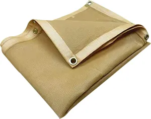 Tarps Now 8x10 ft Heavy Duty Mesh Tarp, 75% Shade Cloth with Brass Grommets & Reinforced Edges, Multipurpose Protective Cover Tarpaulin with Air Flow for Dump Trucks, Tie Downs, & Canopies -Tan