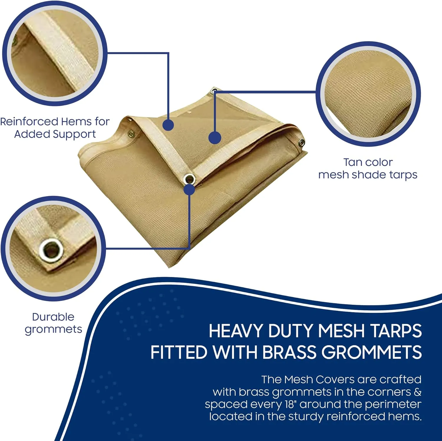 Tarps Now 8x10 ft Heavy Duty Mesh Tarp, 75% Shade Cloth with Brass Grommets & Reinforced Edges, Multipurpose Protective Cover Tarpaulin with Air Flow for Dump Trucks, Tie Downs, & Canopies -Tan
