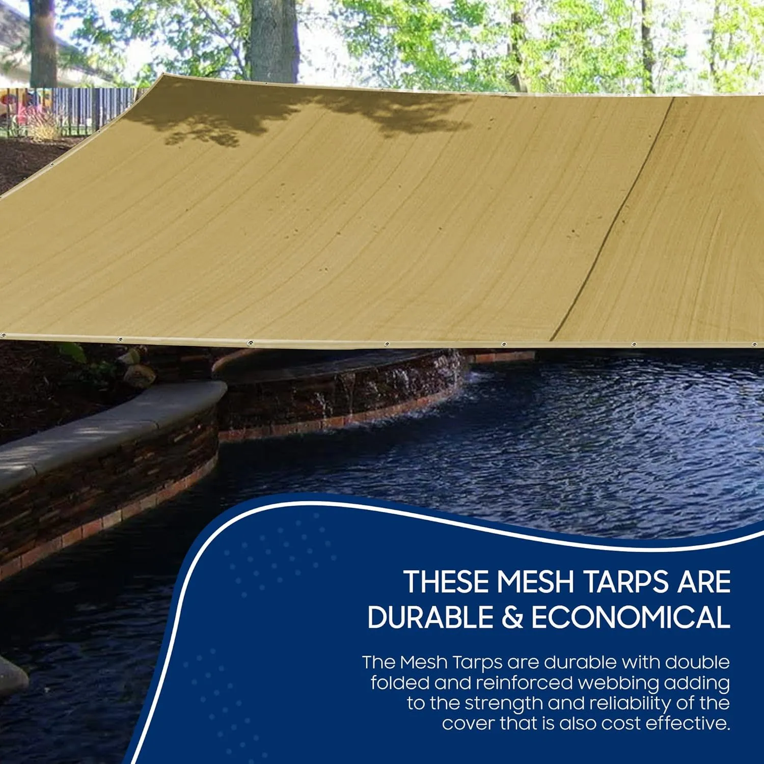 Tarps Now 8x10 ft Heavy Duty Mesh Tarp, 75% Shade Cloth with Brass Grommets & Reinforced Edges, Multipurpose Protective Cover Tarpaulin with Air Flow for Dump Trucks, Tie Downs, & Canopies -Tan