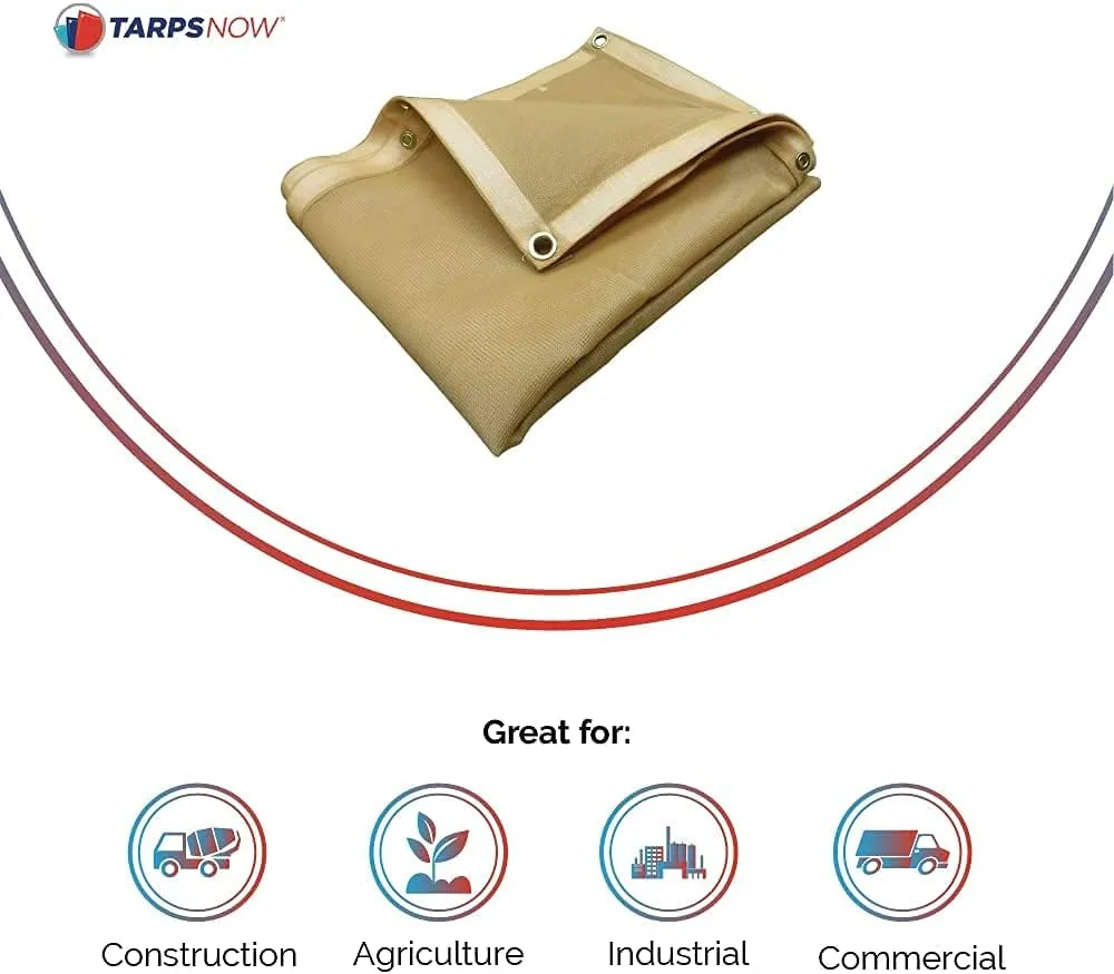 Tarps Now 8x10 ft Heavy Duty Mesh Tarp, 75% Shade Cloth with Brass Grommets & Reinforced Edges, Multipurpose Protective Cover Tarpaulin with Air Flow for Dump Trucks, Tie Downs, & Canopies -Tan