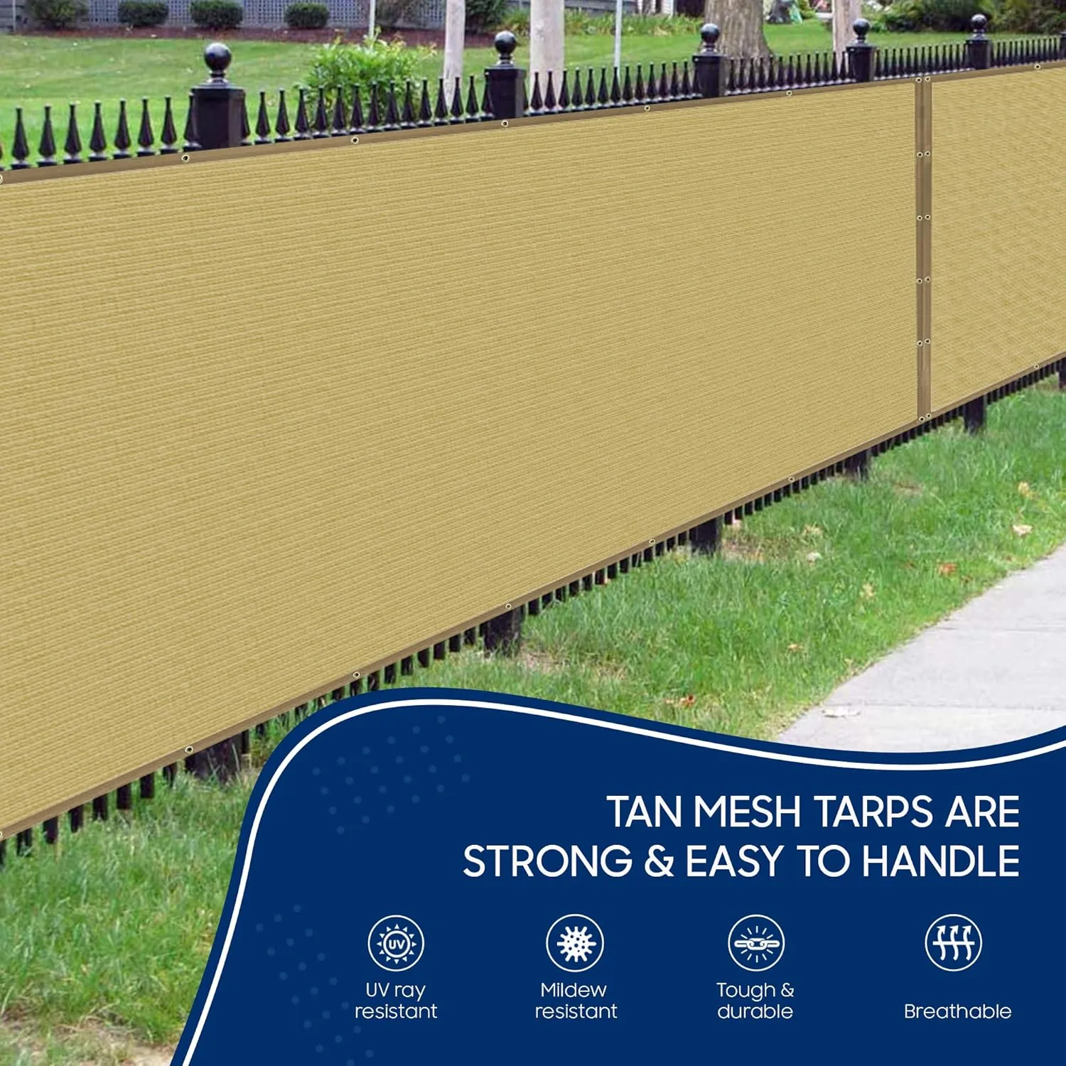 Tarps Now 8x10 ft Heavy Duty Mesh Tarp, 75% Shade Cloth with Brass Grommets & Reinforced Edges, Multipurpose Protective Cover Tarpaulin with Air Flow for Dump Trucks, Tie Downs, & Canopies -Tan