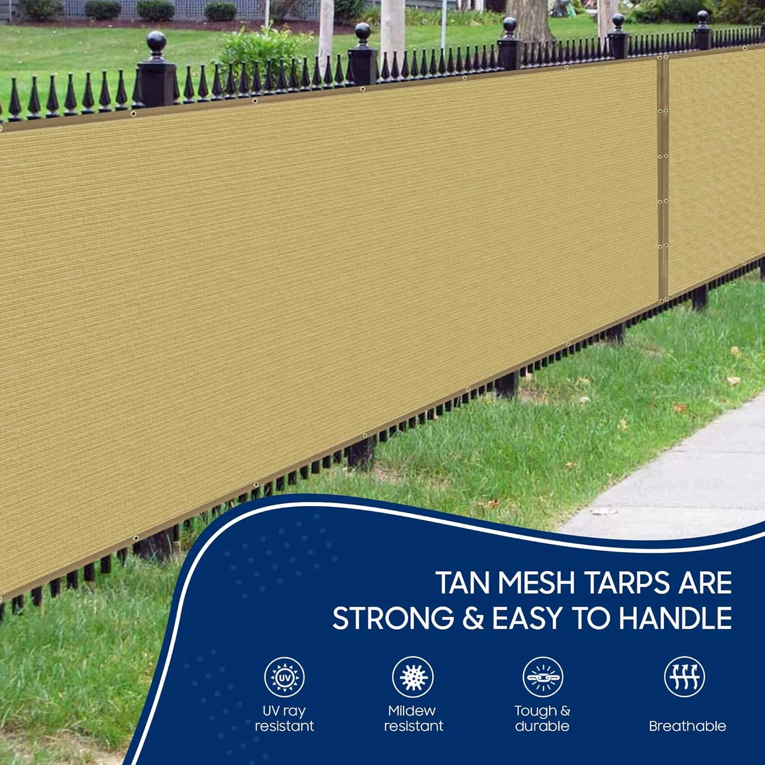 Tarps Now 8x10 ft Heavy Duty Mesh Tarp, 75% Shade Cloth with Brass Grommets & Reinforced Edges, Multipurpose Protective Cover Tarpaulin with Air Flow for Dump Trucks, Tie Downs, & Canopies -Tan
