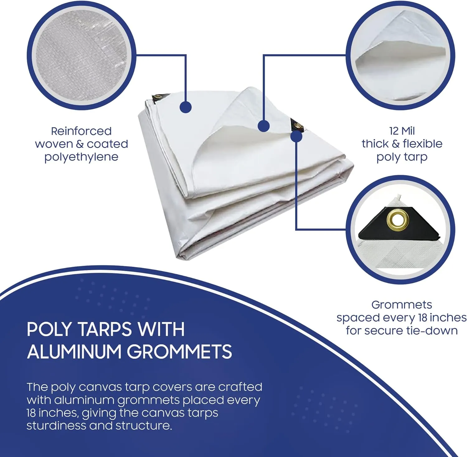 Tarps Now 8x20 Feet Poly Tarp |12 MIL Heavy Duty Waterproof Cover |Rip and Tear Proof Plastic Tarp with Rustproof Aluminum Grommets & Reinforced Edges |Ideal for Roof Repairs, Landscaping-White