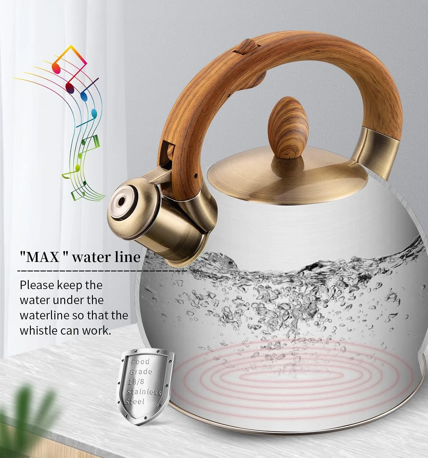 Tea Kettle & Tea Pot, 2.64 Quart Whistling Food Grade Stainless Steel Tea Kettle for Stove Top Dishwasher Safe, Home Daily Use Teapot Gifts for Households Polished Black