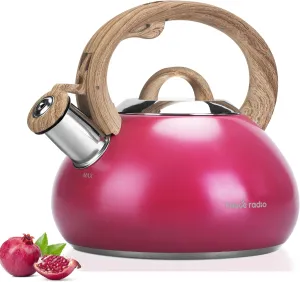 Tea Kettle Stovetop,2.0QT Loud Whistling Kettle for Boiling Water Coffee or Milk, Food Grade Stainless Steel Tea Kettles with Wood Pattern Handle and Anti-Rust,Suitable for All Heat Sources