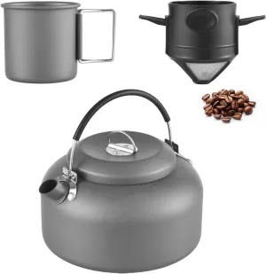 Tea Kettle, Tea Pot for Stove, 1.4L Outdoor Tea Pot with 250ml 450ml Cups and Coffee Filter Portable Stovetop Kettle for Boiling Water Anodized Aluminum Camping Kettle for Backpacking Hiking
